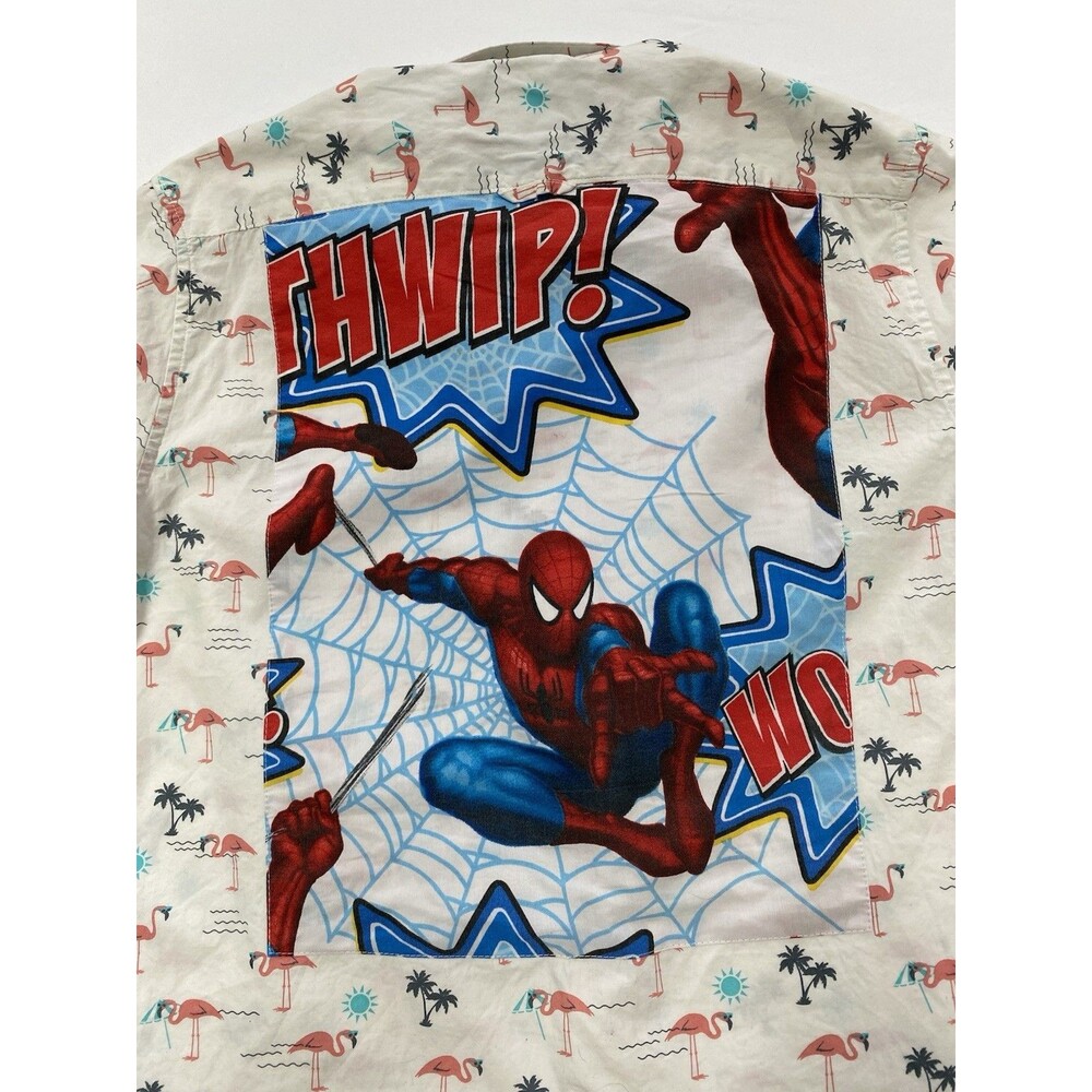 Denim & Flower Ricky Singh Flamingo Spider-Man Graphic Shirt Men's Large Unique